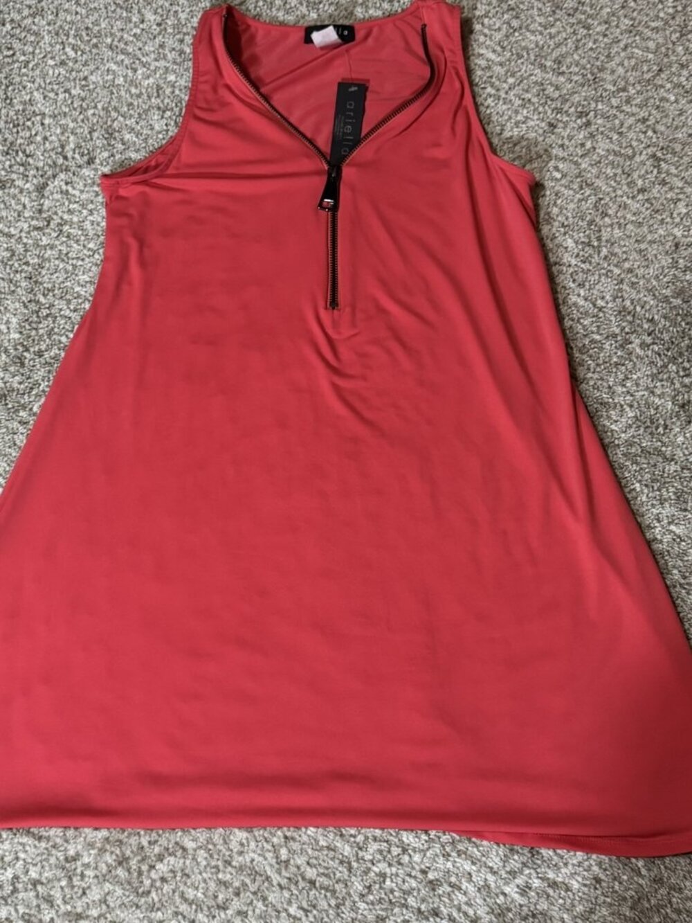Ariella Dress Women's Size L Red Sleeveless Quarter Zip A-Line Made in USA New